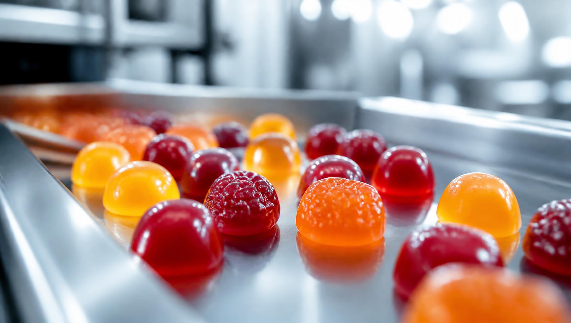 Supplement gummies on an inspection belt