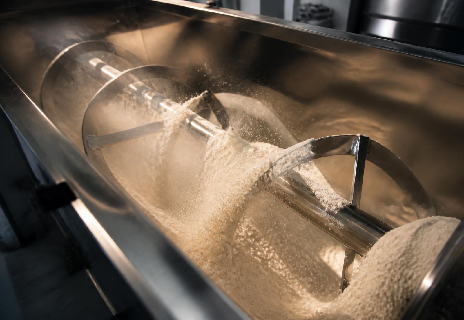 Powder blending in a supplement manufacturing facility
